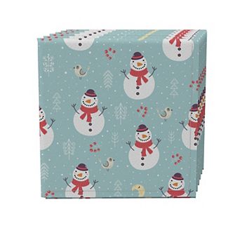 Napkin Set of 4, 100% Cotton, 20x20", Holly Jolly Snowmen
