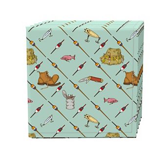 Napkin Set of 4, 100% Cotton, 20x20", Fishing Gear