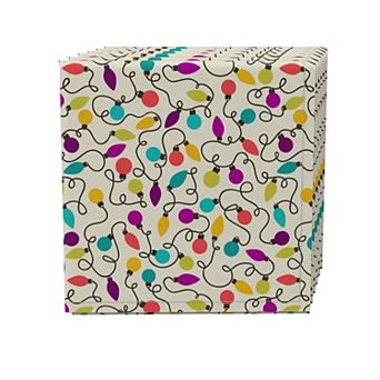 Napkin Set of 4, 100% Cotton, 20x20", Colorful String Lights