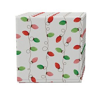 Napkin Set of 4, 100% Cotton, 20x20", Red & Green Holiday Lights Stripe