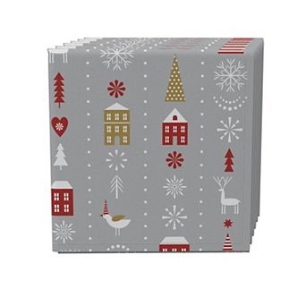 Napkin Set of 4, 100% Cotton, 20x20", Stylized Christmas Pattern