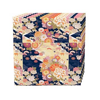 Napkin Set of 4, 100% Cotton, 20x20", Japanese Flower Pattern