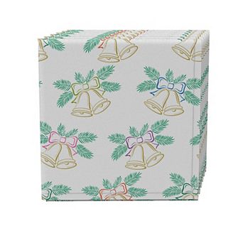 Napkin Set of 4, 100% Cotton, 20x20", Golden Bells & Ribbons