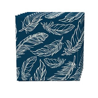 Napkin Set of 4, 100% Cotton, 20x20", Calligraphy Feathers