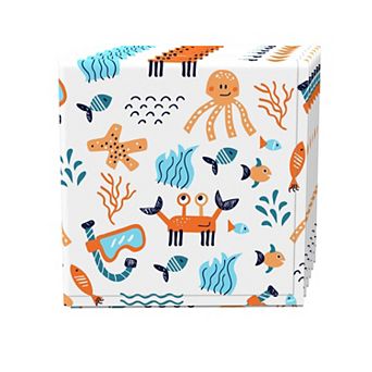 Napkin Set of 4, 100% Cotton, 20x20", Hand Drawn Marine Life