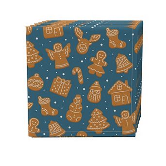 Napkin Set of 4, 100% Cotton, 20x20", Christmas Gingerbread Cookies