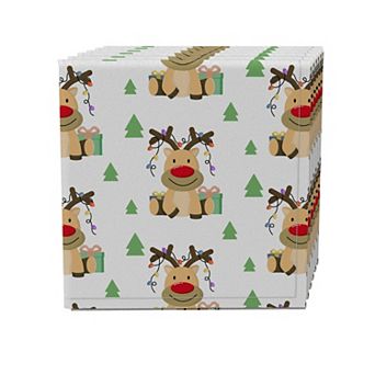 Napkin Set of 4, 100% Cotton, 20x20", Cartoon Christmas Deer