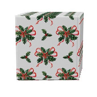 Napkin Set of 4, 100% Cotton, 20x20", Holly and Ribbons