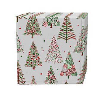Napkin Set of 4, 100% Cotton, 20x20", Red & Green Christmas Tree Designs