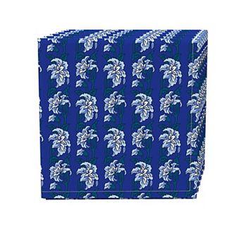 Napkin Set of 4, 100% Cotton, 20x20", Blue Shaded Peony Flowers