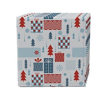 Napkin Set of 4, 100% Cotton, 20x20", Holiday Stylized Gift Boxes