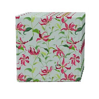 Napkin Set of 4, 100% Cotton, 20x20", Fire Lily Flowers and Leaves
