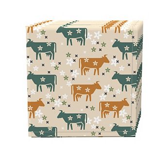 Napkin Set of 4, 100% Cotton, 20x20", Cattle with Flowers