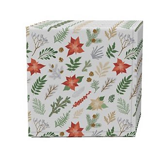 Napkin Set of 4, 100% Cotton, 20x20", Christmas Plants & Flowers