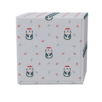 Napkin Set of 4, 100% Cotton, 20x20", Christmas Penguins