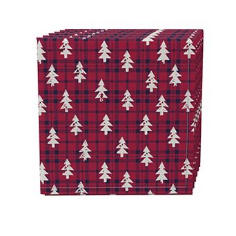 Napkin Set of 4, 100% Cotton, 20x20", Holiday Woodland Plaid