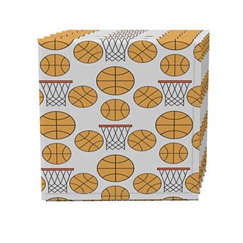 Napkin Set of 4, 100% Cotton, 20x20", Basketball & Hoops