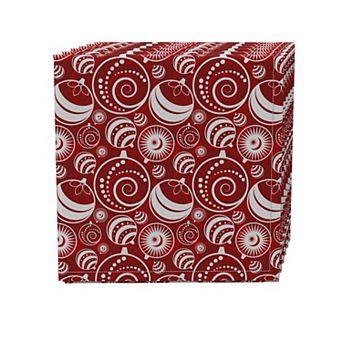 Napkin Set of 4, 100% Cotton, 20x20", Christmas Ornaments Allover Red