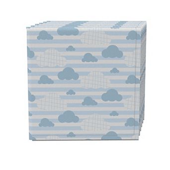 Napkin Set of 4, 100% Cotton, 20x20", Blue Clouds & Stripes