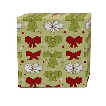 Napkin Set of 4, 100% Cotton, 20x20", Christmas Bows