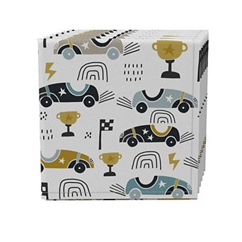 Napkin Set of 4, 100% Cotton, 20x20", Cartoon Retro Racing Cars