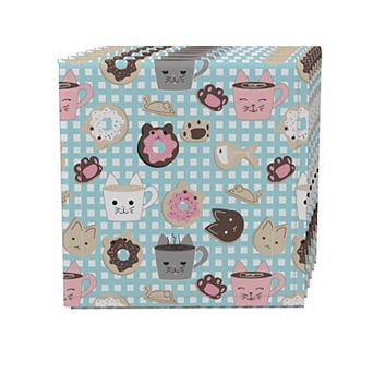 Napkin Set of 4, 100% Cotton, 20x20", Cat Lovers Mugs & Donuts