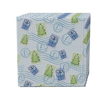 Napkin Set of 4, 100% Cotton, 20x20", Holiday Postage Stamps