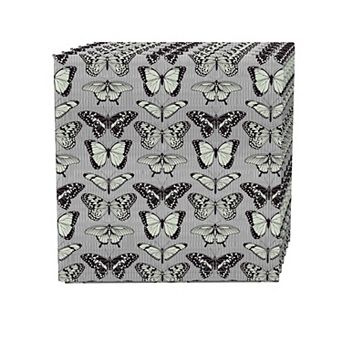 Napkin Set of 4, 100% Cotton, 20x20", Butterflies Tile Design