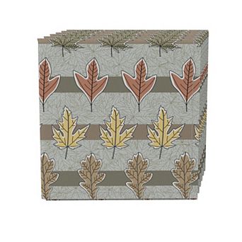 Napkin Set of 4, 100% Cotton, 20x20", Fall Leaves in Stripes