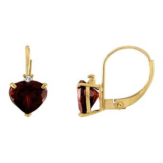 Tiara 10k Gold Garnet & Diamond Accent Leverback Earrings