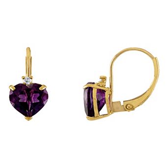 Tiara 10k Gold Amethyst & Diamond Accent Leverback Earrings