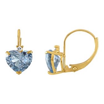 Tiara 10k Gold Lab-Created Aquamarine & Diamond Accent Leverback Earrings