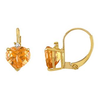 Tiara 10k Gold Citrine & Diamond Accent Leverback Earrings