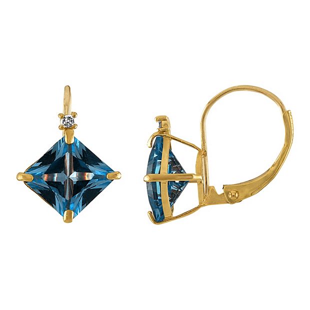 Tiara 10k Gold Lab Created Aquamarine Diamond Accent Leverback