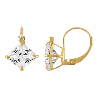 Tiara 10k Gold Lab-Created White Sapphire & Diamond Accent Leverback Earrings
