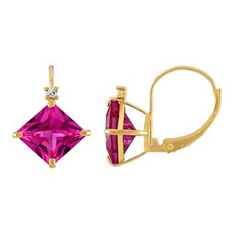 Tiara 10k Gold Lab-Created Pink Sapphire & Diamond Accent Leverback Earrings