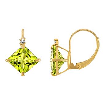 Tiara 10k Gold Peridot & Diamond Accent Leverback Earrings