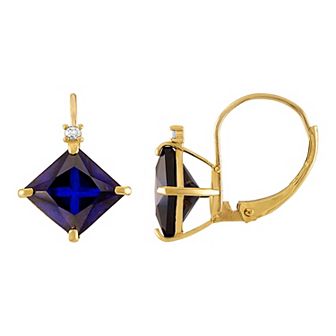 Tiara 10k Gold Lab-Created Sapphire & Diamond Accent Leverback Earrings