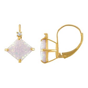 Tiara 10k Gold Lab-Created Opal & Diamond Accent Leverback Earrings