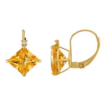 Tiara 10k Gold Citrine & Diamond Accent Leverback Earrings