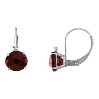 Tiara 10k White Gold Garnet & Diamond Accent Leverback Earrings