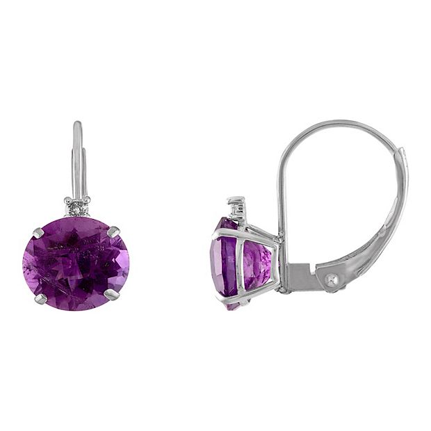 Tiara 10k White Gold Amethyst Diamond Accent Leverback Earrings