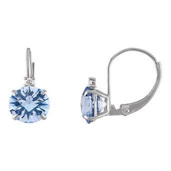 Tiara 10k White Gold Lab-Created Aquamarine & Diamond Accent Leverback Earrings