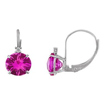Tiara 10k White Gold Lab-Created Pink Sapphire & Diamond Accent Leverback Earrings