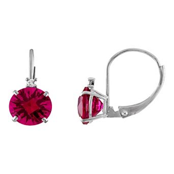 Tiara 10k White Gold Lab-Created Ruby & Diamond Accent Leverback Earrings