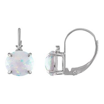 Tiara 10k White Gold Lab-Created Opal & Diamond Accent Leverback Earrings