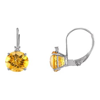 Tiara 10k White Gold Citrine & Diamond Accent Leverback Earrings