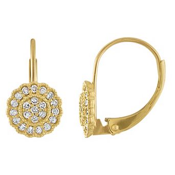 Tiara 10k Gold Diamond Cluster Leverback Earrings