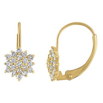 Tiara 10k Gold Diamond Cluster Leverback Earrings
