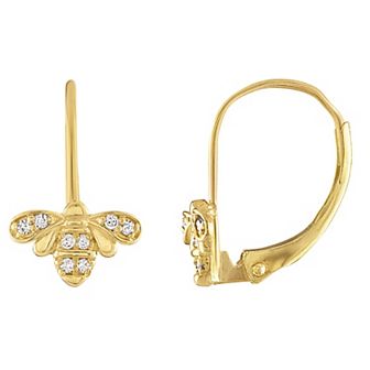 Tiara 10k Gold Diamond Accent Bee Earrings